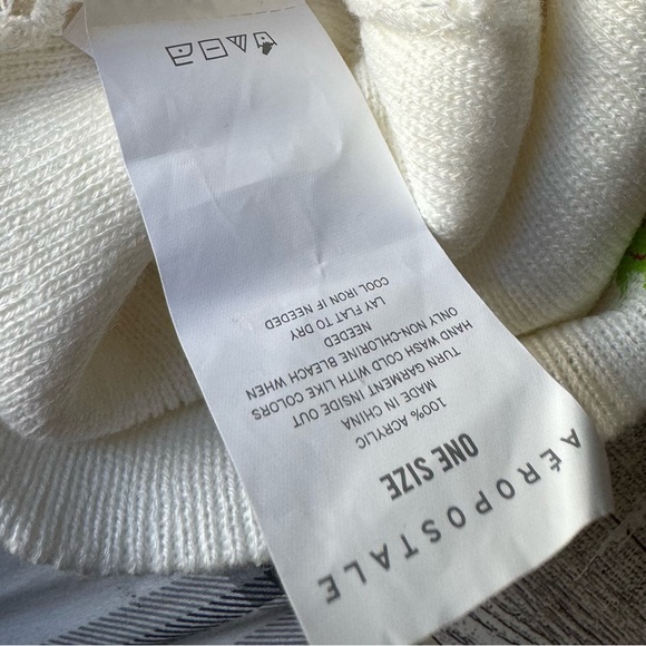 Upcycled, Neon Boo Bear, Knitted Ivory Beanie, Unisex - Picture 7 of 10